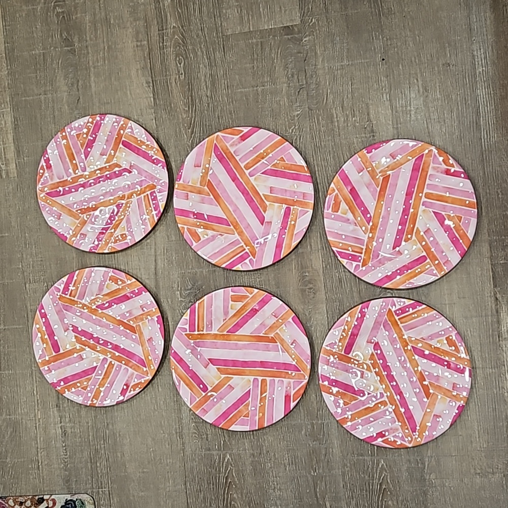 Pink & orange melamine plates set of 6